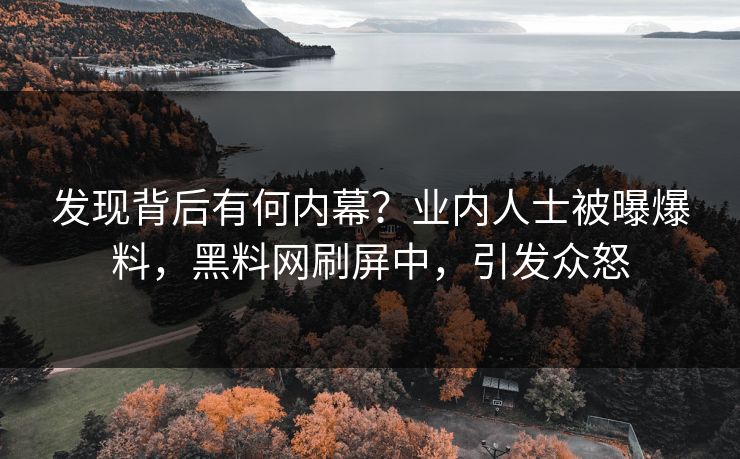 发现背后有何内幕？业内人士被曝爆料，黑料网刷屏中，引发众怒
