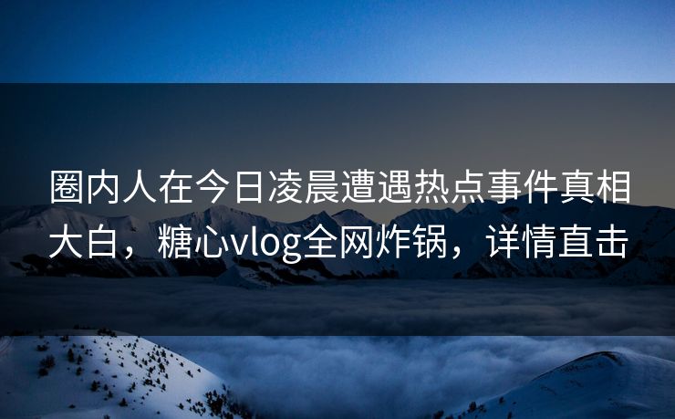 圈内人在今日凌晨遭遇热点事件真相大白，糖心vlog全网炸锅，详情直击