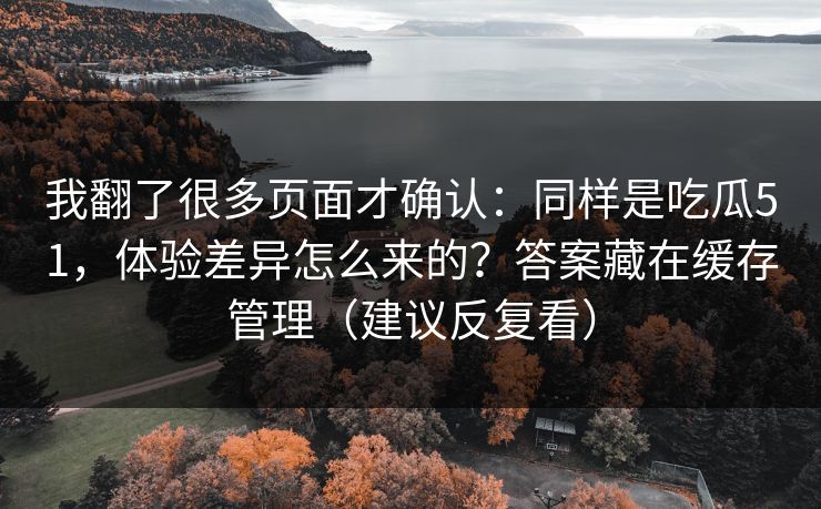 我翻了很多页面才确认：同样是吃瓜51，体验差异怎么来的？答案藏在缓存管理（建议反复看）